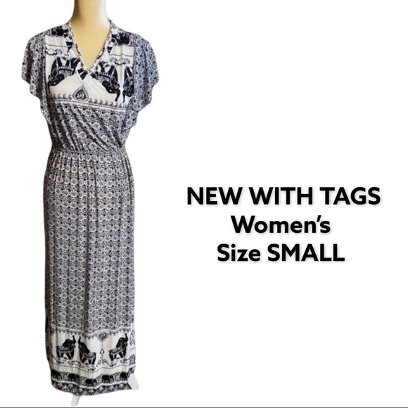 NWT Ace Fashion Maxi Dress w/ Prints & Elephants